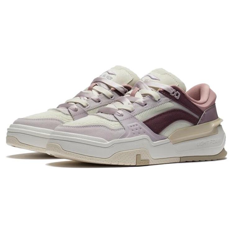 Li Ning Ginseng & Starlight Canchun Leather Low top Skateboard Shoes Women's White Purple AGCS246-4