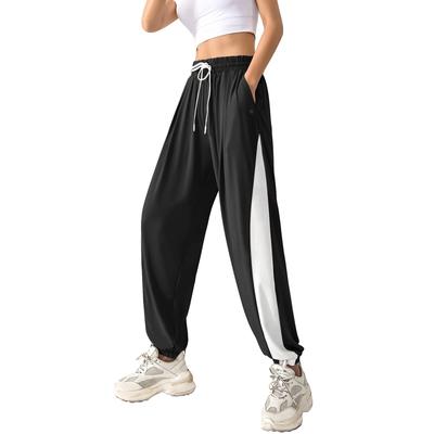 Calça Feminina [Sillictor] Fitness Solta Longa, Caimento, Esportes, Treinamento, Corrida, Calças, Preto, ck-097blk-XL