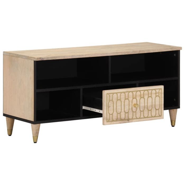 VidaXL Meuble TV 100x33x46 cm bois massif de manguier, support TV, armoire média, armoire hifi, unité TV, meuble multimédia, 358264