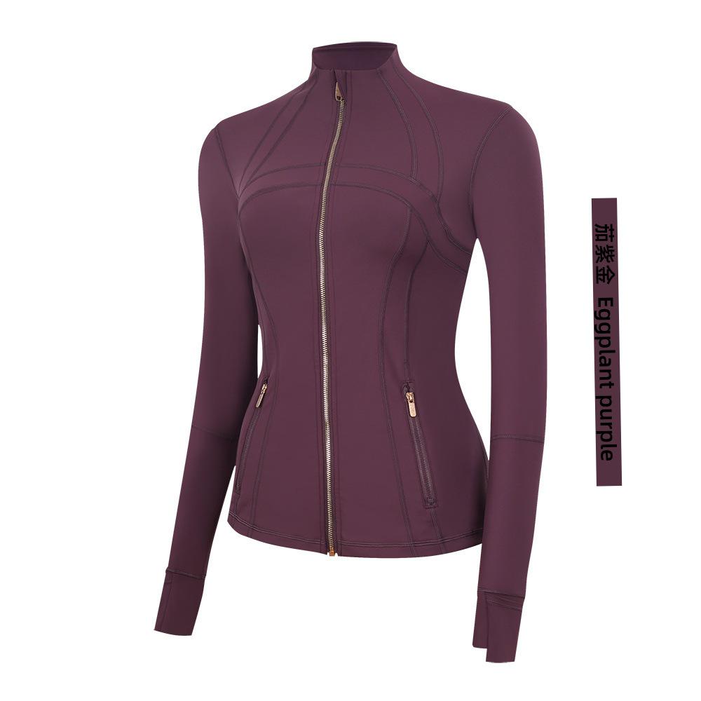 Lulu Women's Slim Fit Stand Collar Yoga Jacket with Gold Zipper – Long Sleeve Sports Fitness Outerwear