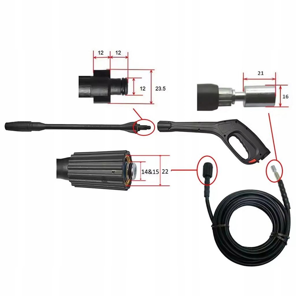 Rosfix HydroClean VarioJet 8M – Pistolet Wysokociśnieniowy z Dyszą Vario | Wąż 1/4"" 8m | Kompatybilny z Karcher K2–K7 | 155bar Max