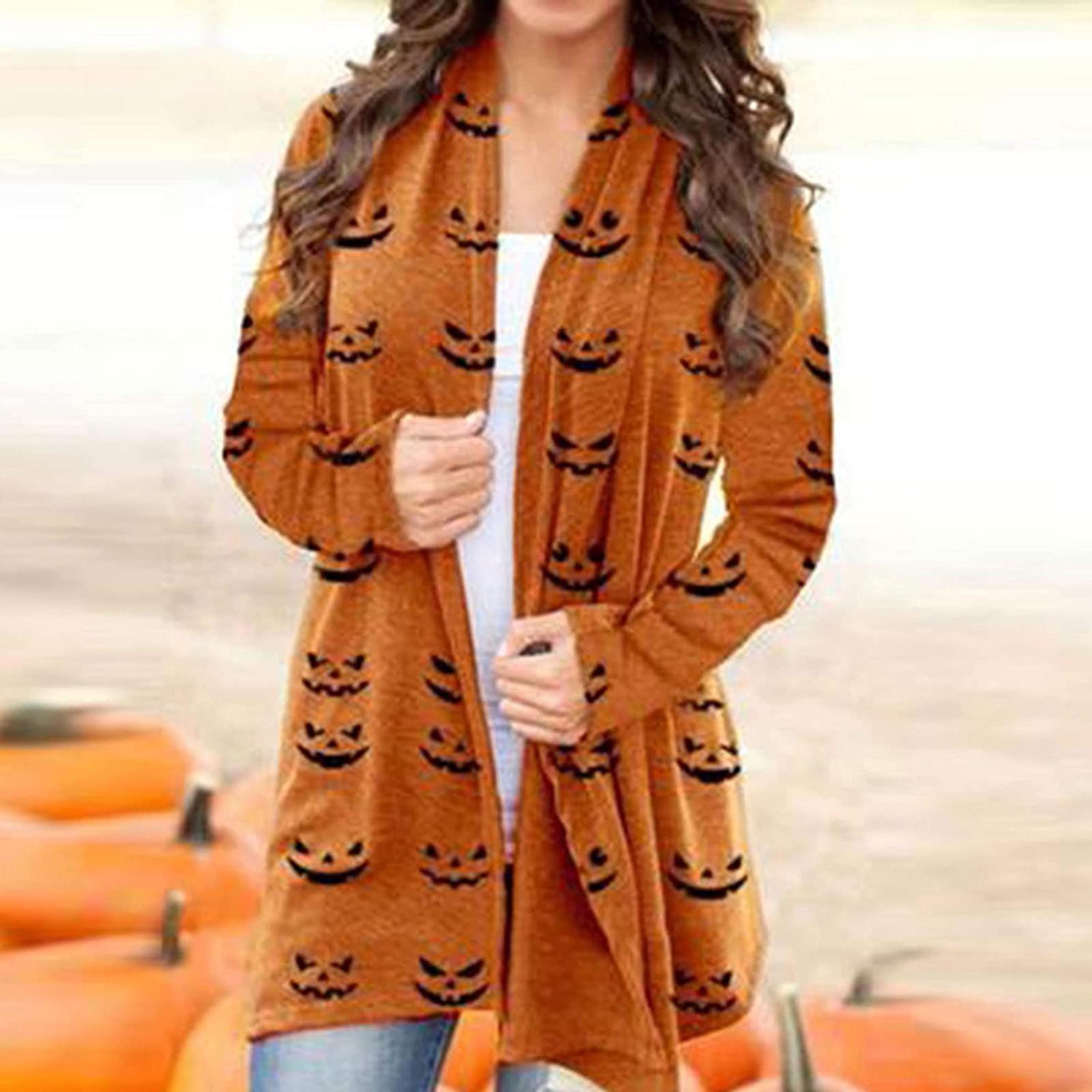 

Women s Halloween Tops Casual Shirts Open Front Long Sleeve Loose Flowy Hem Cardigan Coat S жёлтый