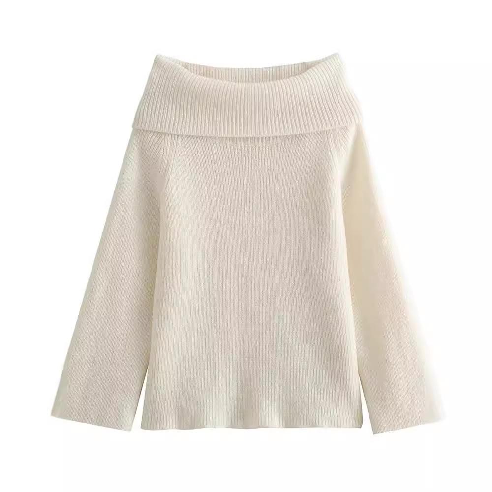 Women Fashion Solid Off Shoulder Sweater Long Sleeve Knitted Pullover Sweater Autumn and Winter Female Casual Knitwear Chic Top
