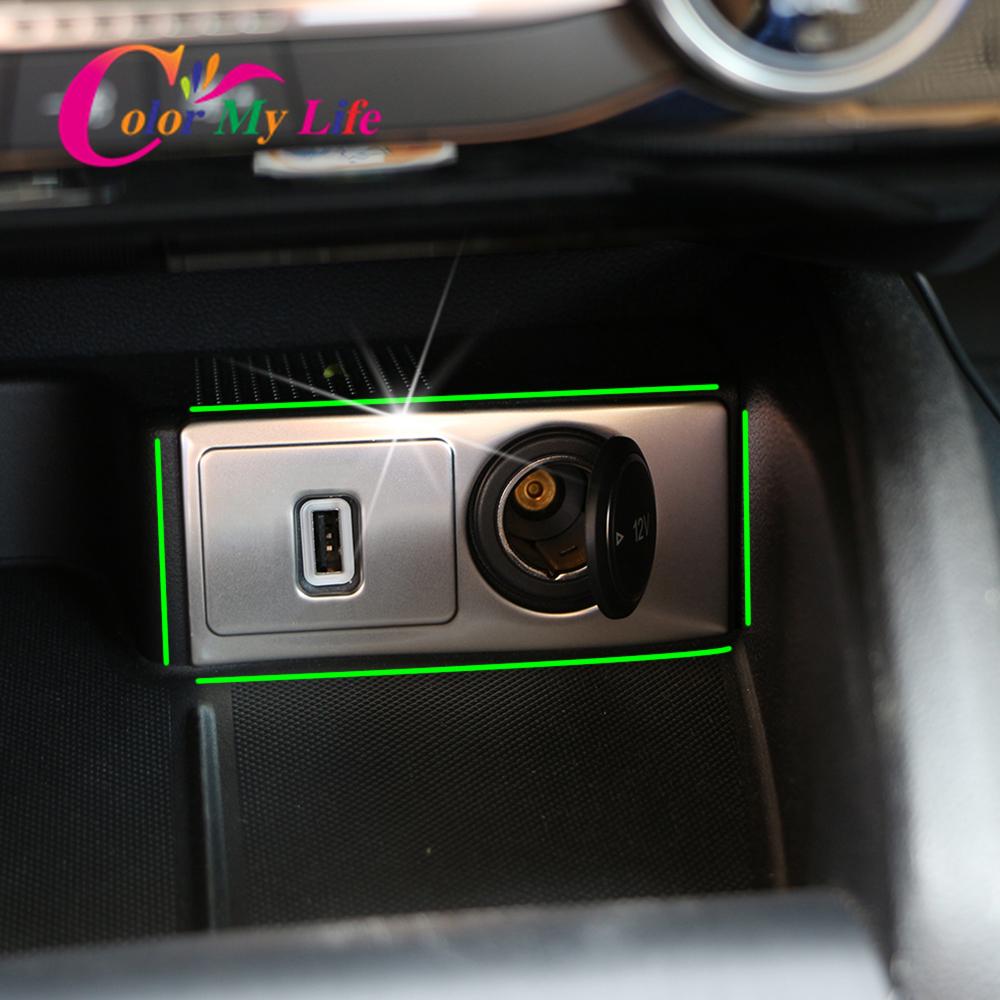 Car Rear Control Socket Charge Cigarette Smoke Lighter USB Switch Button Frame Lamp Stick Trim for Ford Focus