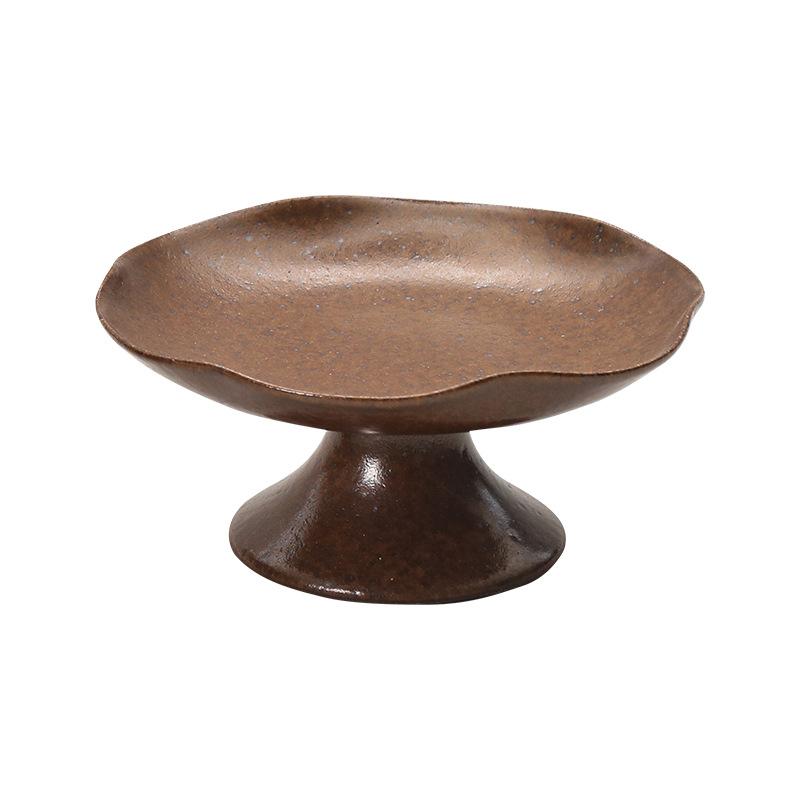 Handmade Ceramic Japanese Style High Foot Fruit Plate Chinese Snack Dish Small Tea Tray