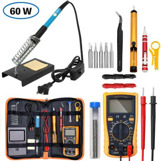 60W Adjustable Temperature Electric Soldering Iron Set with Multimeter Display for 220V/110V