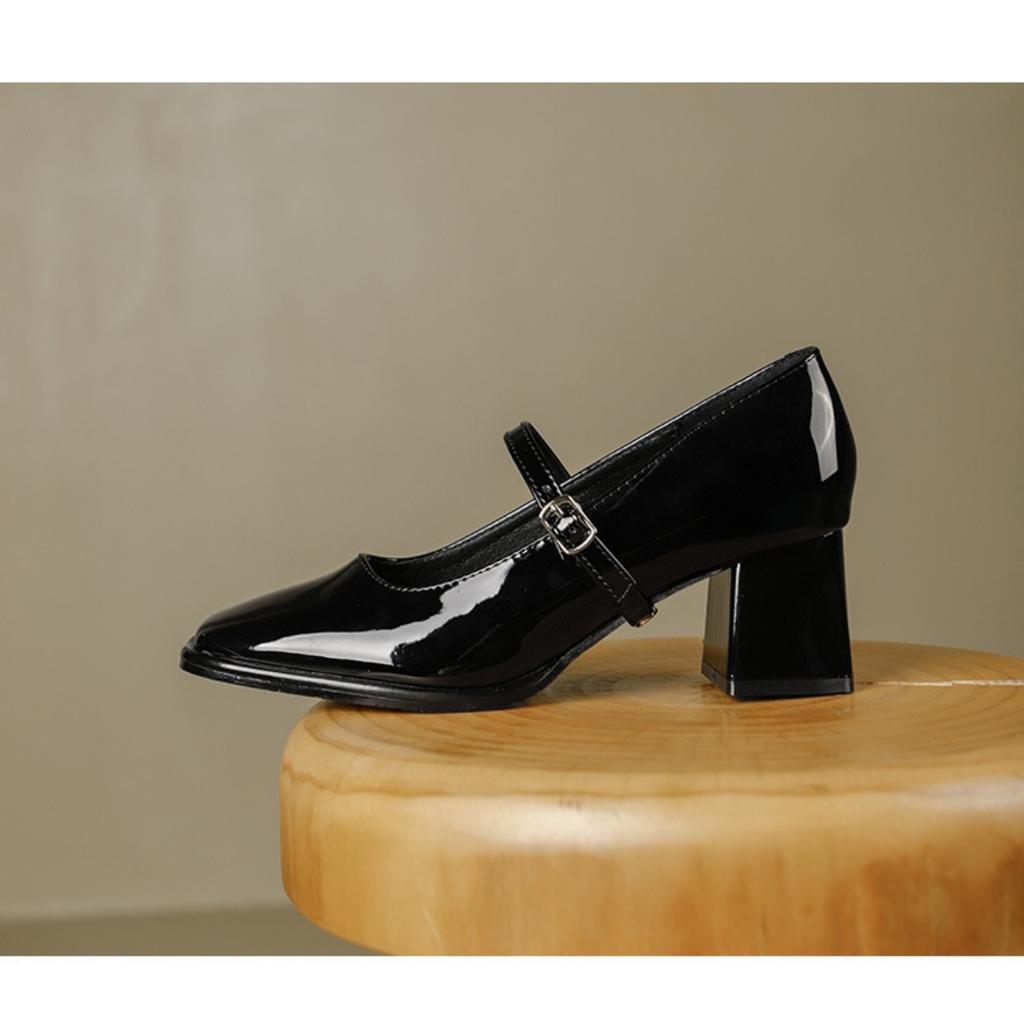 Patent Leather Thick High-heeled, New Women's Hundred with A Word with High-heeled Women's Single Shoes, Women's High-heeled Shoes, Elegant