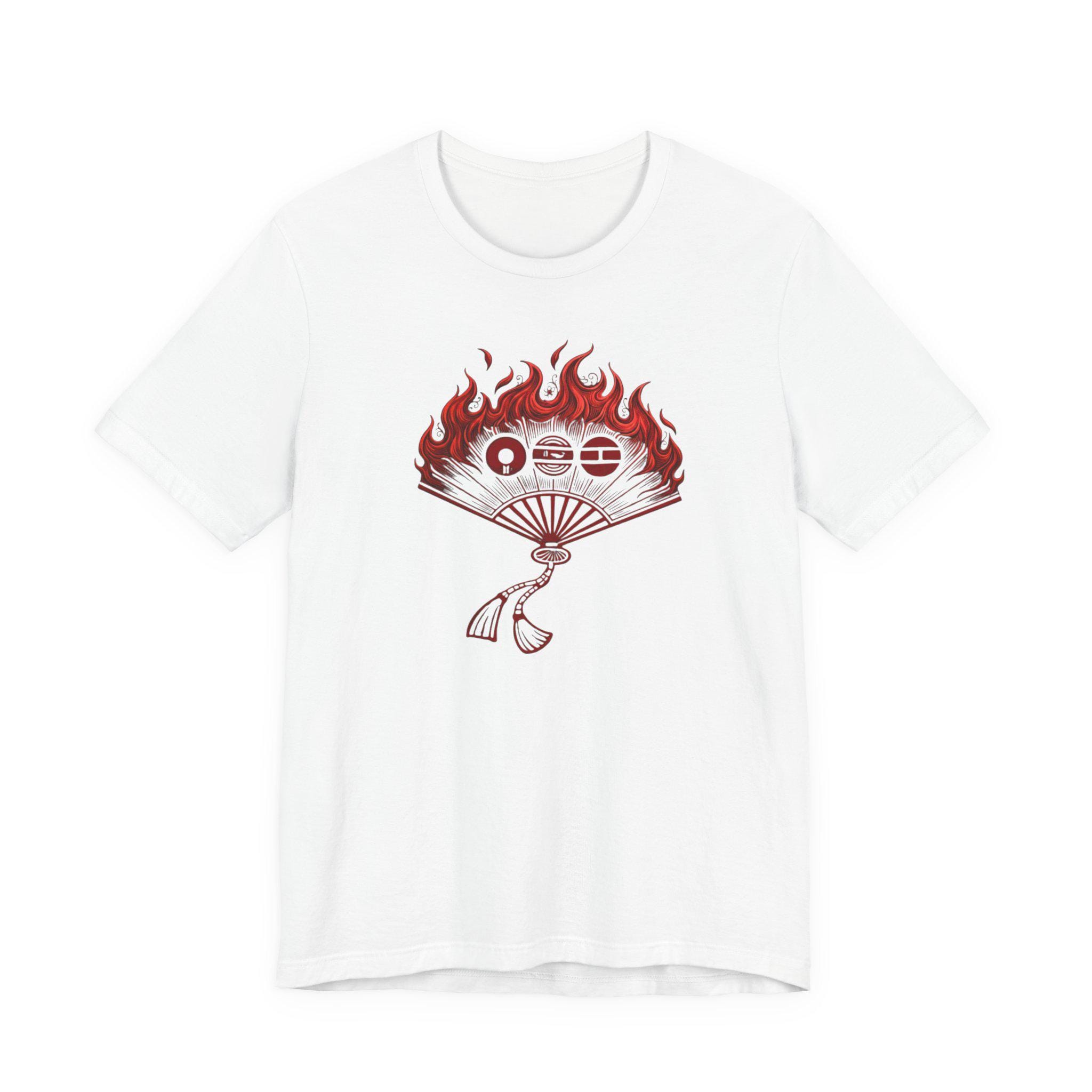 Mens TShirt with Fun Fan and Flames Print S