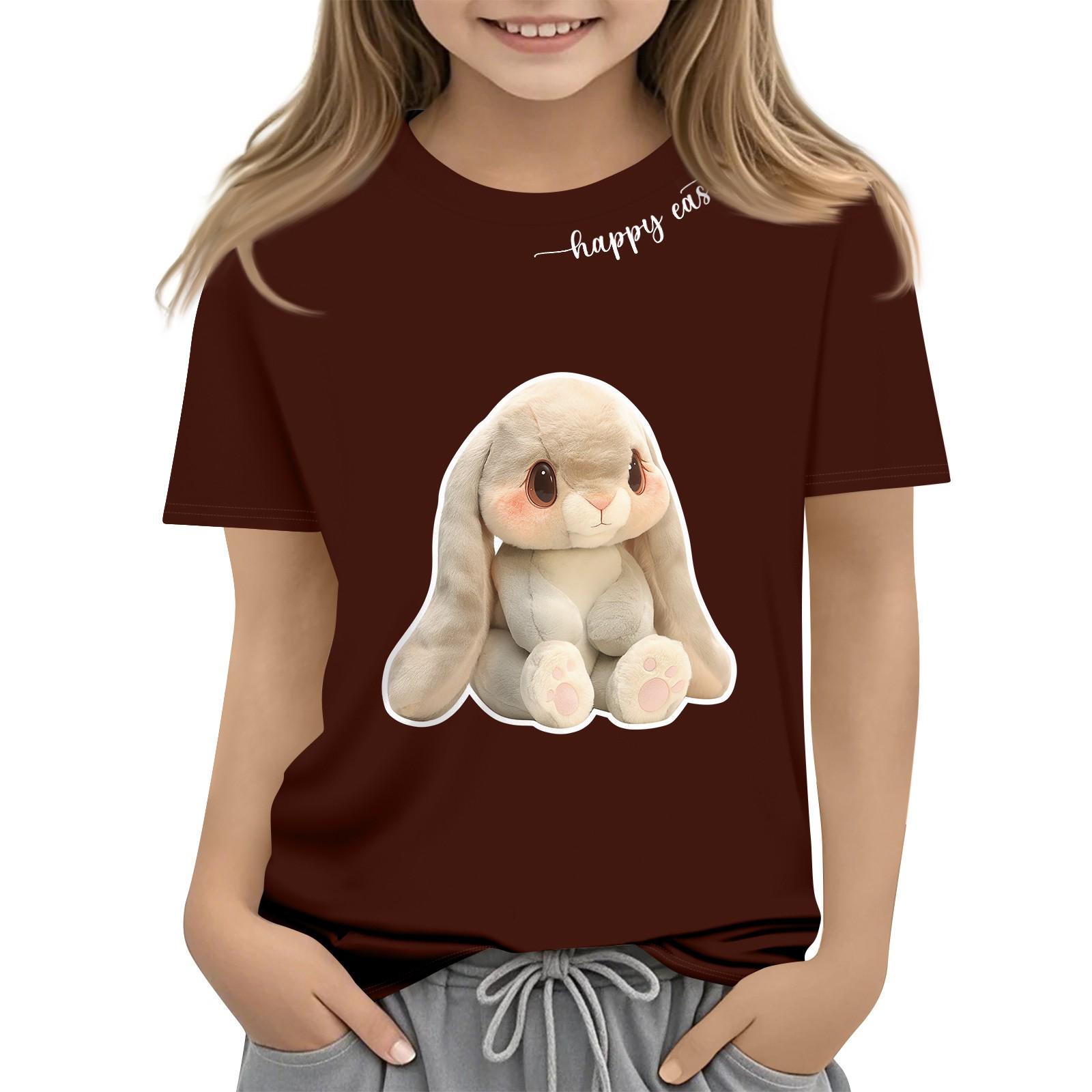 

Детская модная повседневная футболка с коротким рукавом и принтом пасхального кролика, с круглым вырезом и коротким рукавом 130 винный