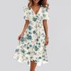Women's Fashion Casual V Neck Short Sleeve Ruffled Vintage Printed Dresses