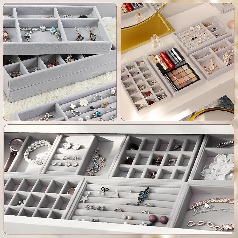 5 Pack Luxury Fabric Jewelry Display Trays for Home & Store Soft-Durable Multi-Jewelry Holder Ring/Earring/Necklace Storage Box