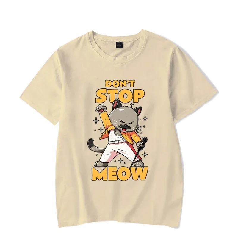 Funny Graphic T-shirt DON’T STOP MEOW Women Shirt Printing Singing Cat Short Sleeves Street Style Cute Cool Girl Shirts