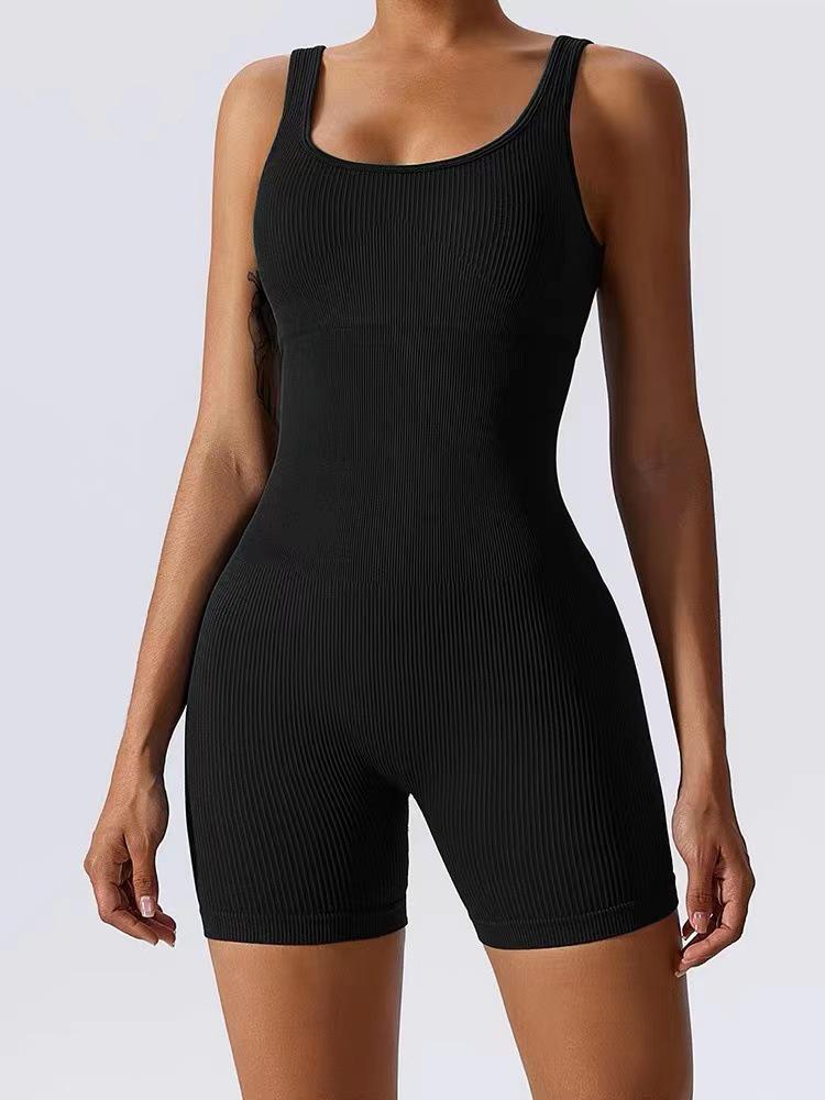 Quick-Drying Ribbed Yoga & Dance Bodysuit with Shorts