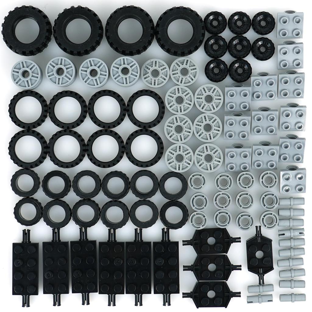 Wheel and Axle Building Block Parts Set, Vehicle Truck Tires, Compatible with Classic Building Block Cars (90 Pieces)
