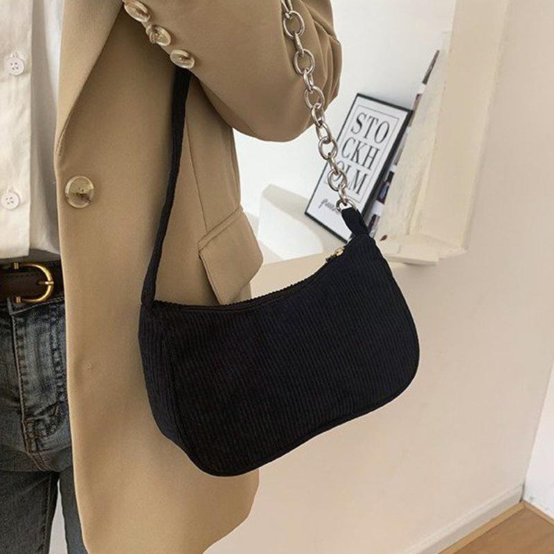 1Pcs  Underarm Bag Solid Color Simple Corduroy Bag Women'S Spring/Summer  Western Style Shoulder Small Square Bag