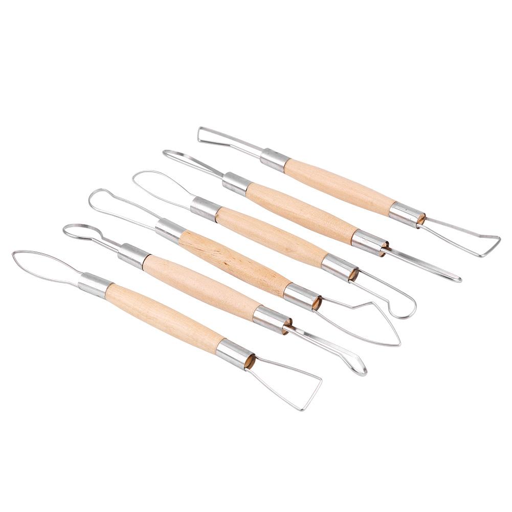 Double Head Ribbon Tool Wooden Handle Wax Pottery Clay Carving Sculpture DIY Craft Set