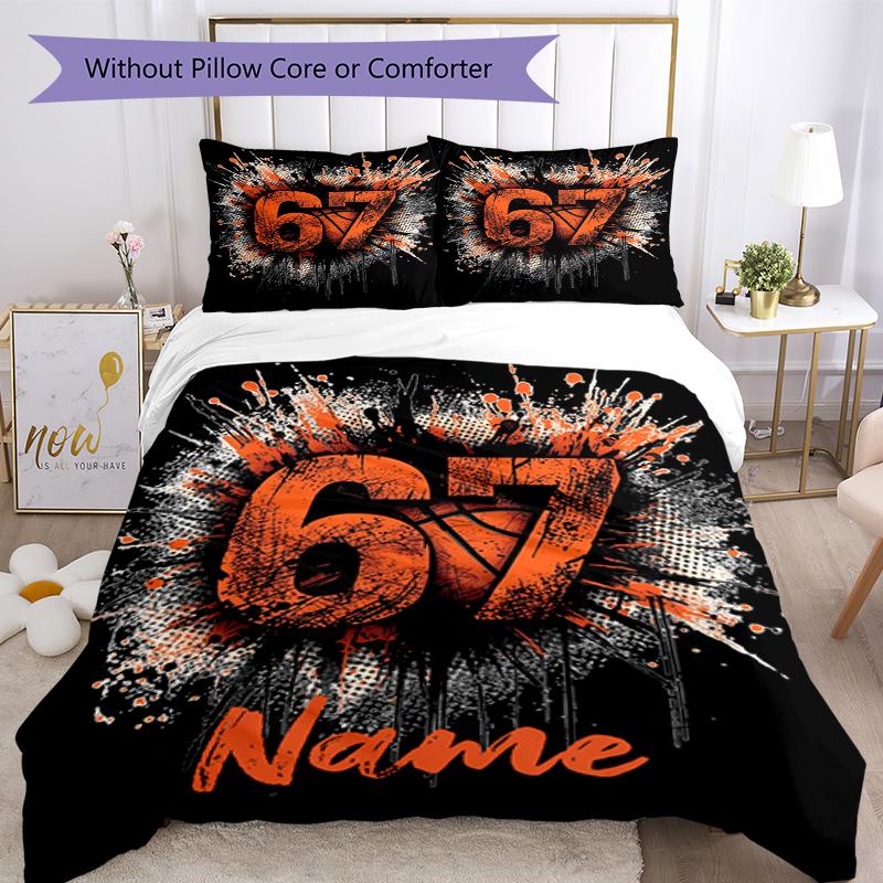 3pcs Custom Name Basketball Bedding Set Duvet Cover Closure Includes 1 Duvet Cover & 2 Pillowcases, Soft and Comfortable for All Seasons.