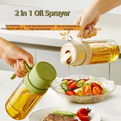 Glass Oil Dispenser Automatic Lid Cooking Spray Bottle Convenient 2 In 1 Oil Sprayer  Air Fryer