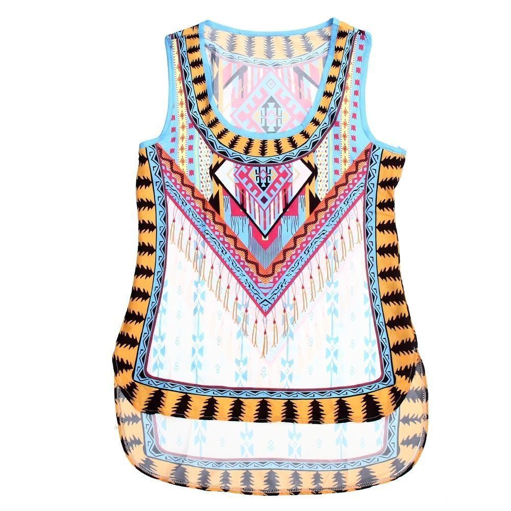 New Stylish European American Sleeveless Vintage Print Tank Top Plus Size