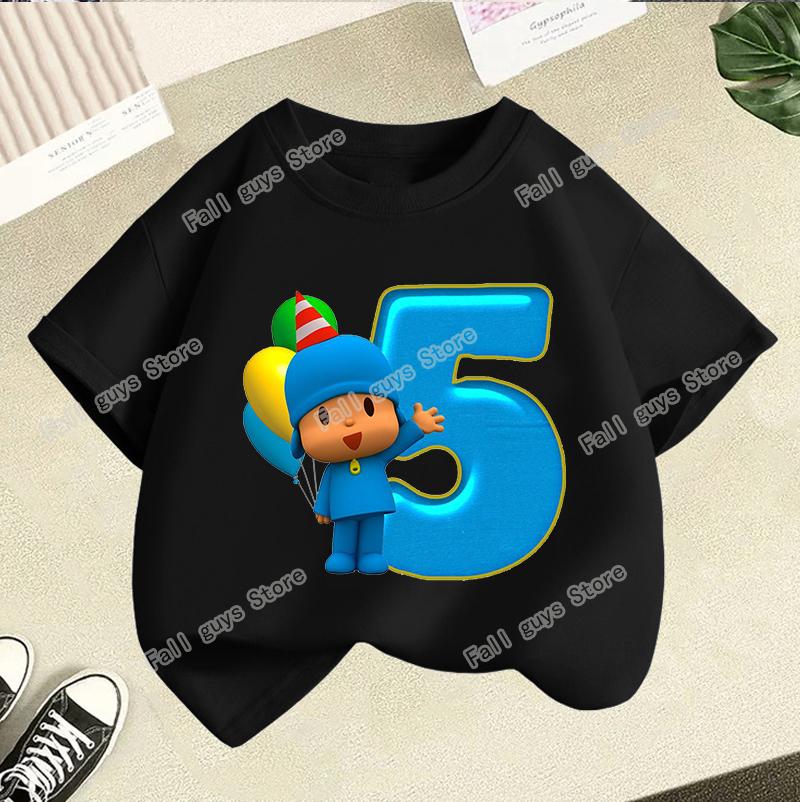 Maglietta Serie di Compleanno di Pocoyo Merch Cartoni Animati T-shirt a Manica Corta Vestiti Estivi Carini Girocollo Top Casual Regalo