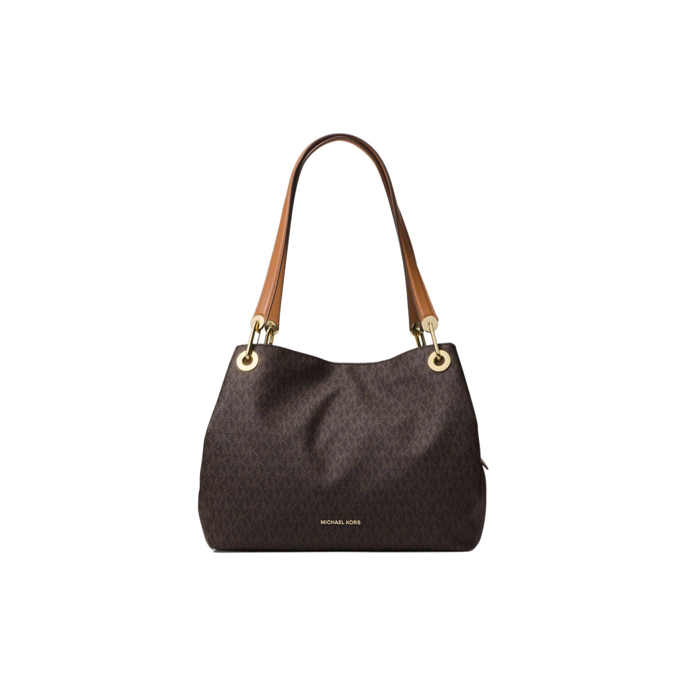 

Michael Kors Mk Raven Classic Monogram Vintage Color Block Coated Twill Tote Shoulder Bag Women Handbags Brown 30H6GRXE3V-200 Basic Set (Bag+Dust Bag)