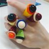 Colorful Y2k Hip Hop Two-color Acrylic Rings Set Women Exaggeration Classic Geometric Resin Finger Rings Female Party Jewelry