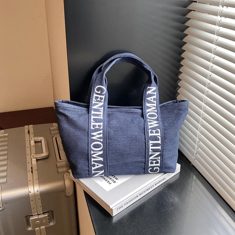 

Нишевая холщовая сумка-тоут с принтом букв, сумка через плечо темно-синий