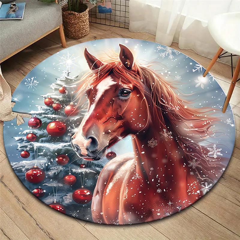 elegant horses Round Area Rug,Carpet Rug for Living Room Bedroom Sofa Playroom Decor,Non-slip Floor Mat