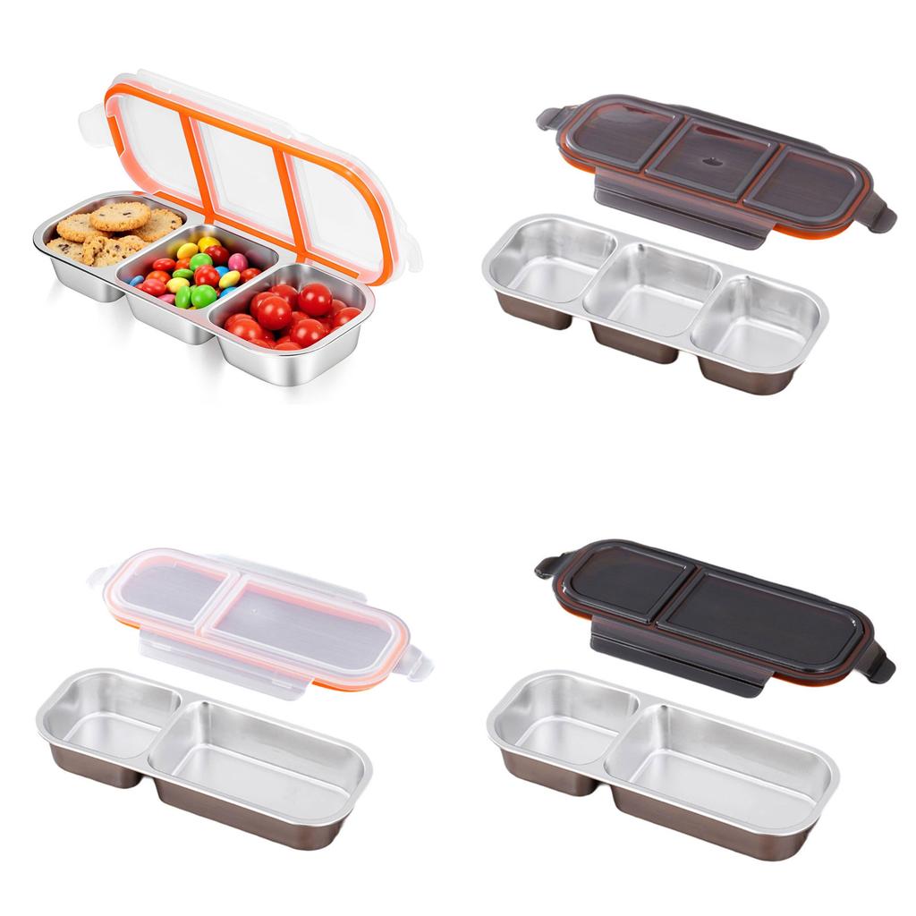 Stainless Food Container 3 Compartment With Resistant Lid Dishwasher Friendly Lunch Storage for Home Work Travel