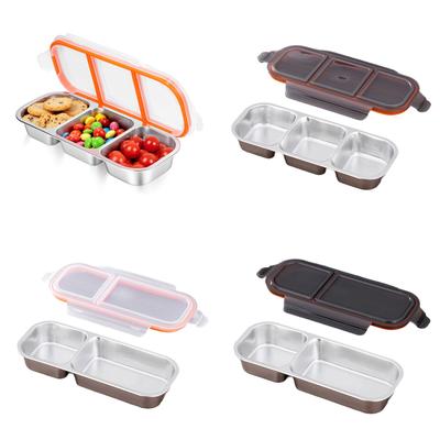 Stainless Food Container 3 Compartment With Resistant Lid Dishwasher Friendly Lunch Storage for Home Work Travel