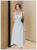 Women's French-Style White Suspender Dress - Summer Cool, Square Neck, Slim Waist, A-Line Long Skirt