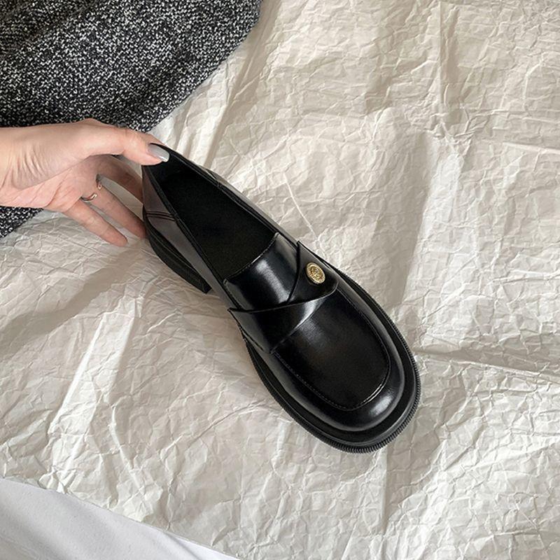 Small gold coins platform heel loafers 2025 new retro single shoes British style small leather shoes thick heel ins tide