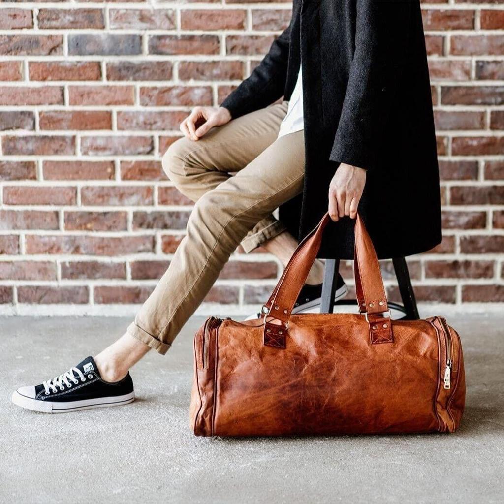 Grand bagage de voyage en cuir véritable pour hommes, un sac de voyage Vintage