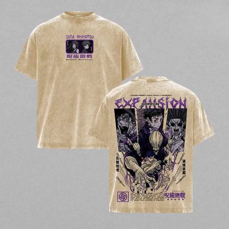 

Hot Anime Jujutsu Kaisen Okkotsu Yuta Print T-shirt Men Women Tshirts Cotton Clothing Retro Washed T Shirt Harajuku Male Tops XXL бежевий
