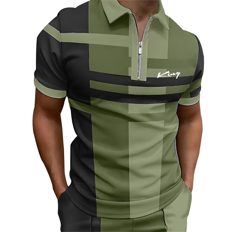 Casual Retro Fashion Lightweight Men's Top T-shirt Summer 3D Digital Printed Men's Zipper Short Sleeved Polo Shirt
