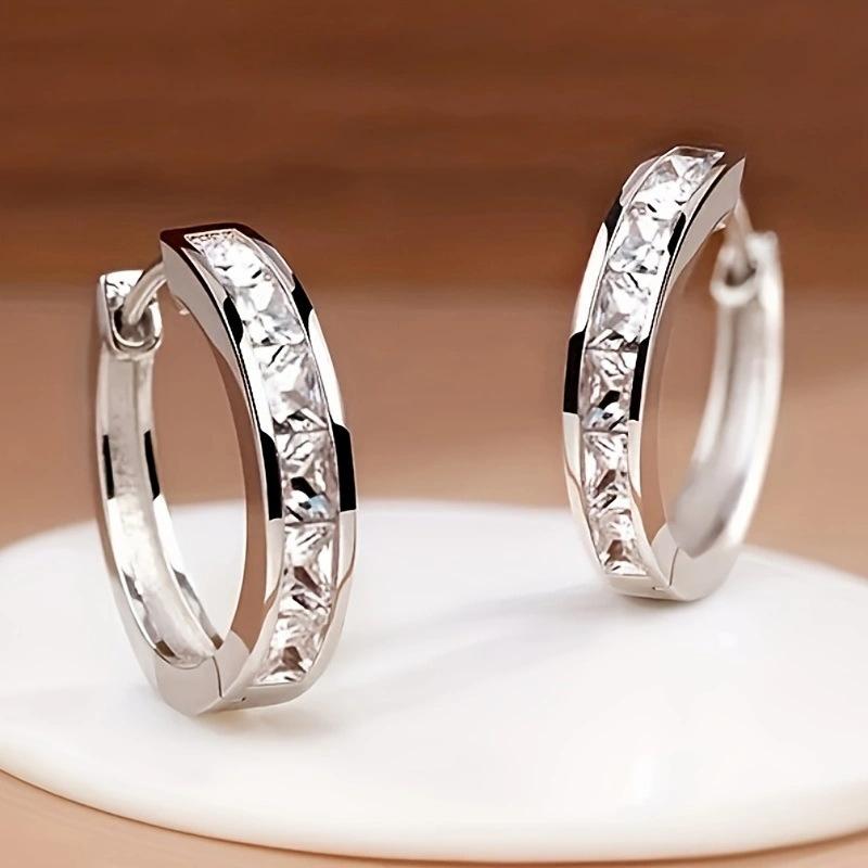 Luxury Double Row Zircon Stainless Steel Earrings for Women Fashion Cubic Zirconia Hoop Earrings Jewelry Gifts