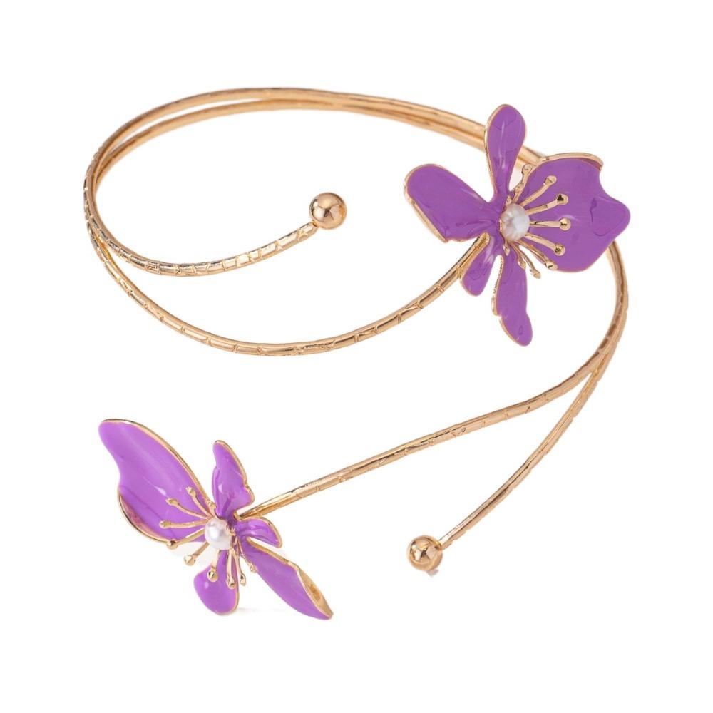 Multi Style Opening Arm Bracelet Metal Arm Bracelet Elegant Flower Bracelet  Hand Jewelry
