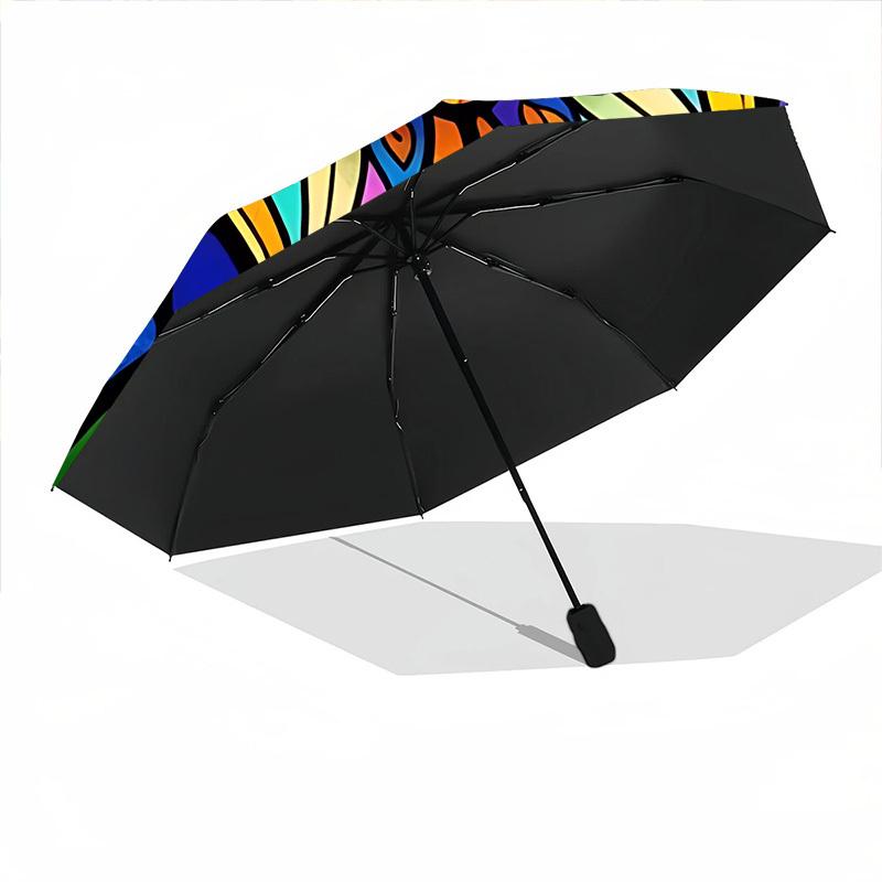 1pc Stained Glass Flower Automatic Folding Umbrella - 8-Rib Compact Travel Umbrella Durable & Portable for Outdoor Use, Perfect Gift055