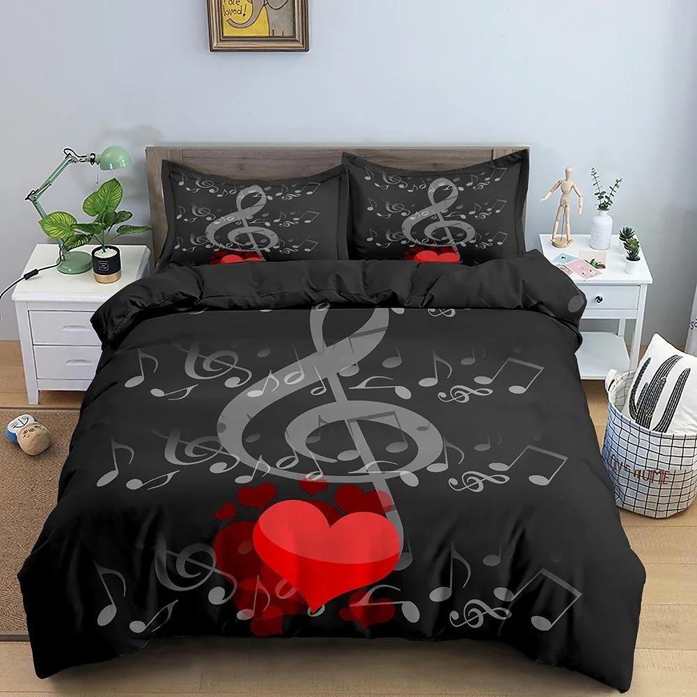 Musical Note Bedding Set 3pcs Music Theme Quilt Cover King Queen Size With Pillowcase Fashionable Psychedelic Soft Duvet Cover