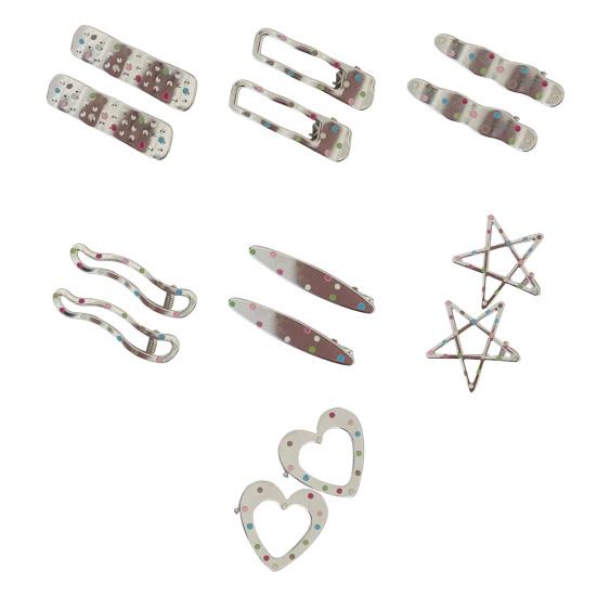 1 Paar Mädchen Haarspange Punktmuster Wellenherzen Geometrisches Design Metall Haarspangen Seitenpony Haarspangen Pendlerhaar
