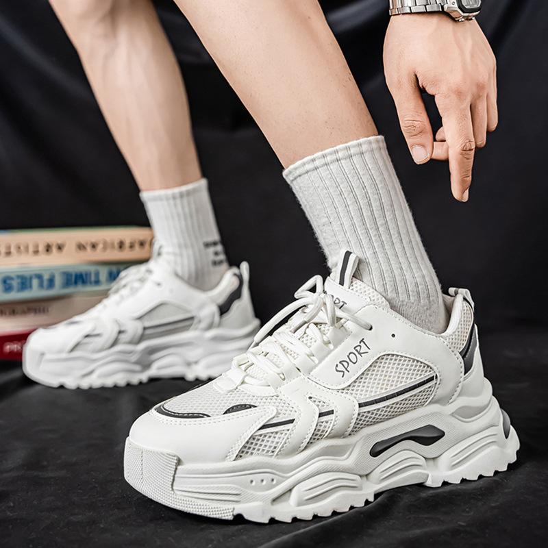 Popular Men's Shoes Spring and Summer Little White Shoes New Versatile Sports Casual Running Height Increase Youth Net Shoes Dad Shoes