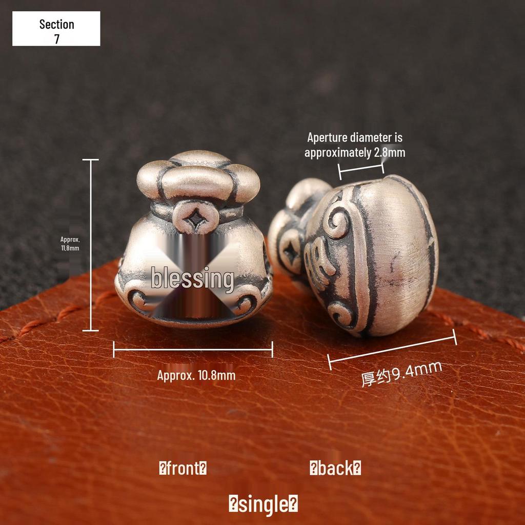 Sterling Silver S999 Wealth Attraction Beads - 3D Money Bag Design for DIY Bracelets