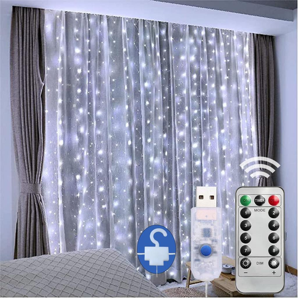 3M X 3M 300 LED String Lights, Waterproof Curtain Lights, Christmas Lights, with Remote Control, USB Powered, 8 Modes, Perfect for Christmas,