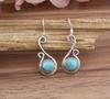 Solid 925 Sterling Silver Natural Larimar Round Cabochon Gemstone Handmade Dangle Drop Earring