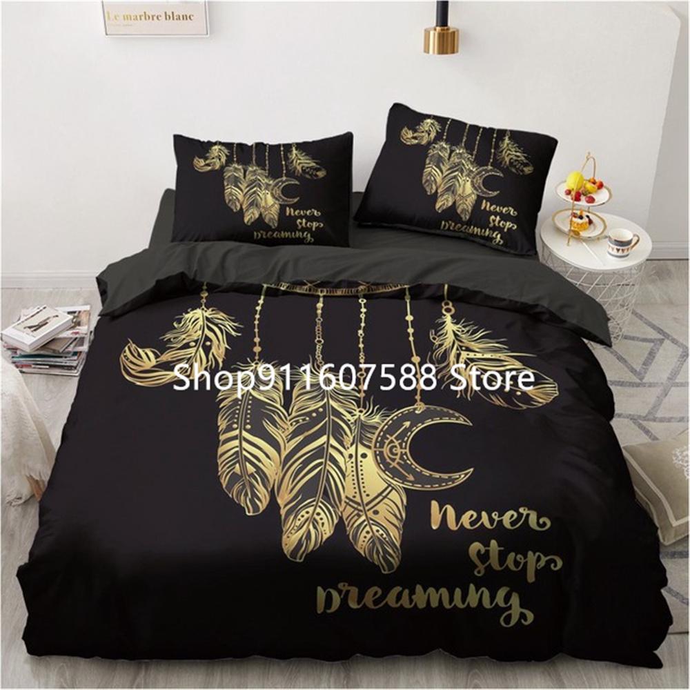 Black Gold Bedding Set Luxury Duvet Cover Sets 3d Moon Dream Catcher Comforter Cover Set Cute Bed Set For Adult
