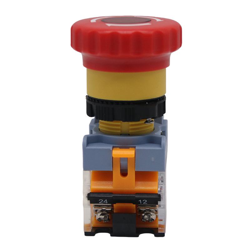Emergency Stop Button Switch, No Light, 22MM, One Open/One Close, Silver Contact, Copper Parts, LA155B-11ZS.
