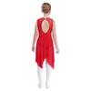 Kids Girls Lyrical Modern Contemporary Dance Dress Ballet Leotard Dress Cut Out Front Backless Mesh Tulle Skirt