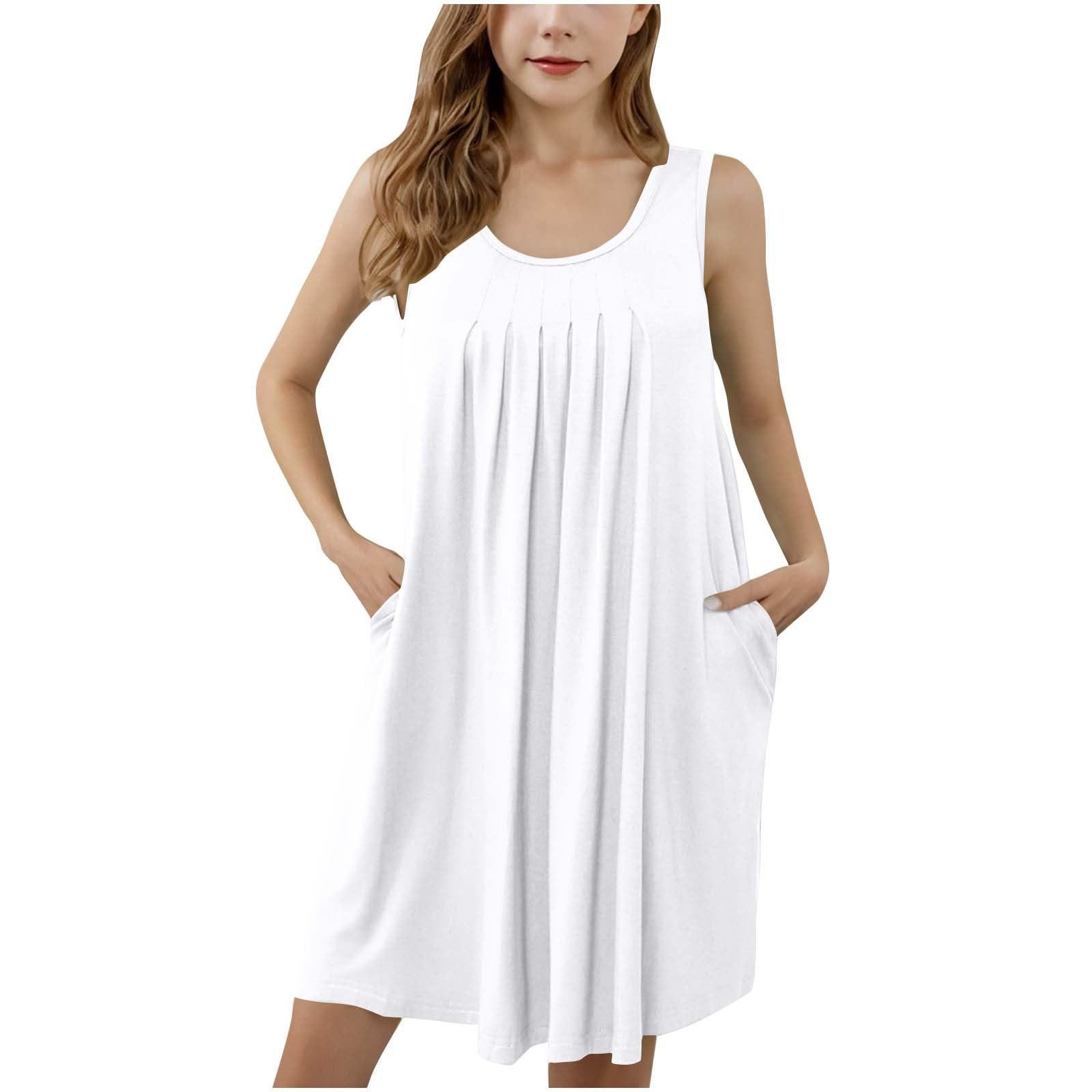 

Девочки мода повседневный без рукавов U-образный вырез плиссированные с карманами платье 150 белый