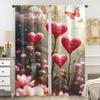 2PCS Pink Heart Flower Language Valentine's Day Curtains   Romantic Confession Style   Bedroom Living Room   Pull Up Pocket Style