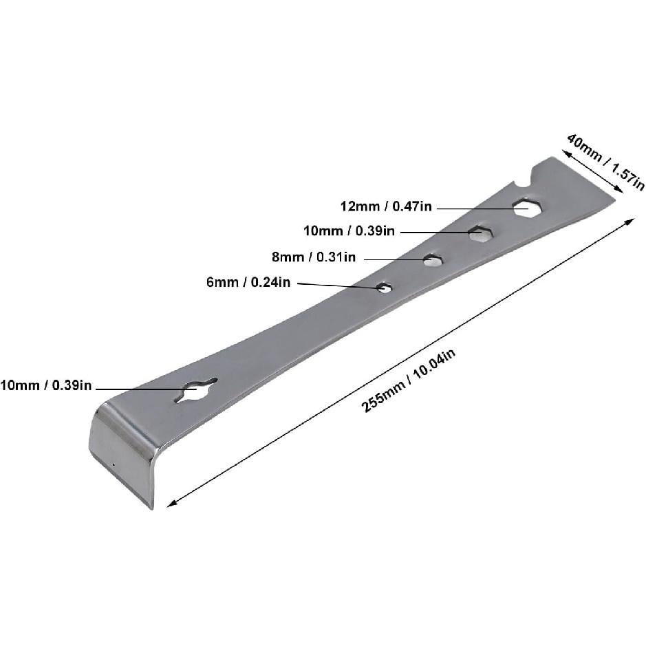 Hardened 3Cr13 Stainless Steel Pry Bar Tool Utility Heavy Duty Claw Bar Flat Pry Bar with Chisel Tips 4 Gauge Hex Hole for Woodworking Beekeeping Car